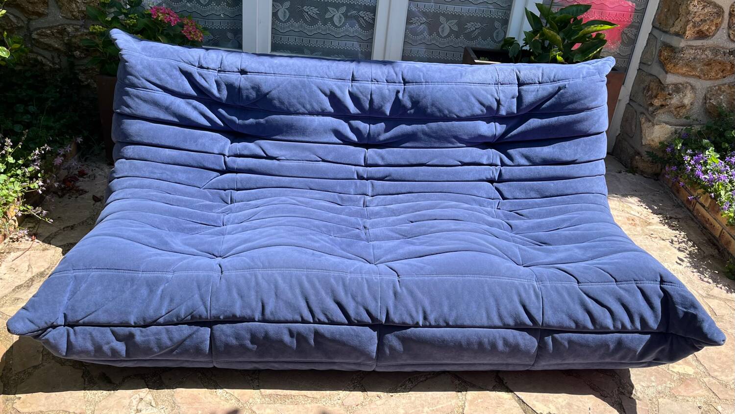 Togo 3-seater sofa in blue fabric
