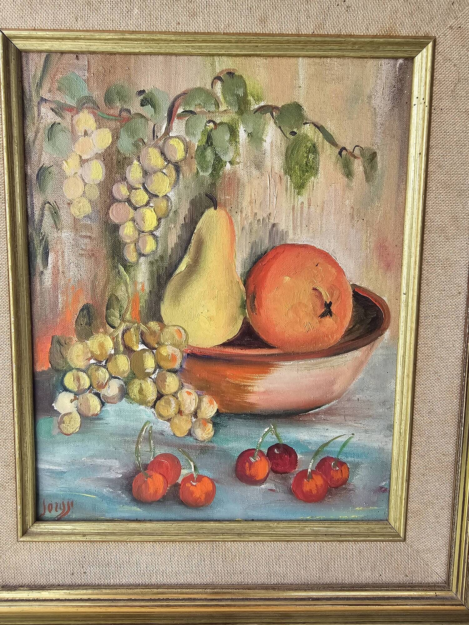 Oil Painting on Canvas Still Life with Fruits Signed Jorgji