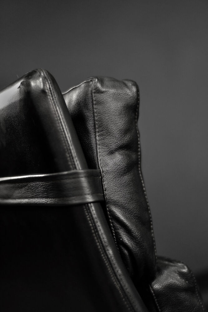 Mid-century danish modern minimalist black leather swivel armchair by georg thams, 1960s