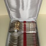Silver metal housewife with 12 forks et 12 spoons