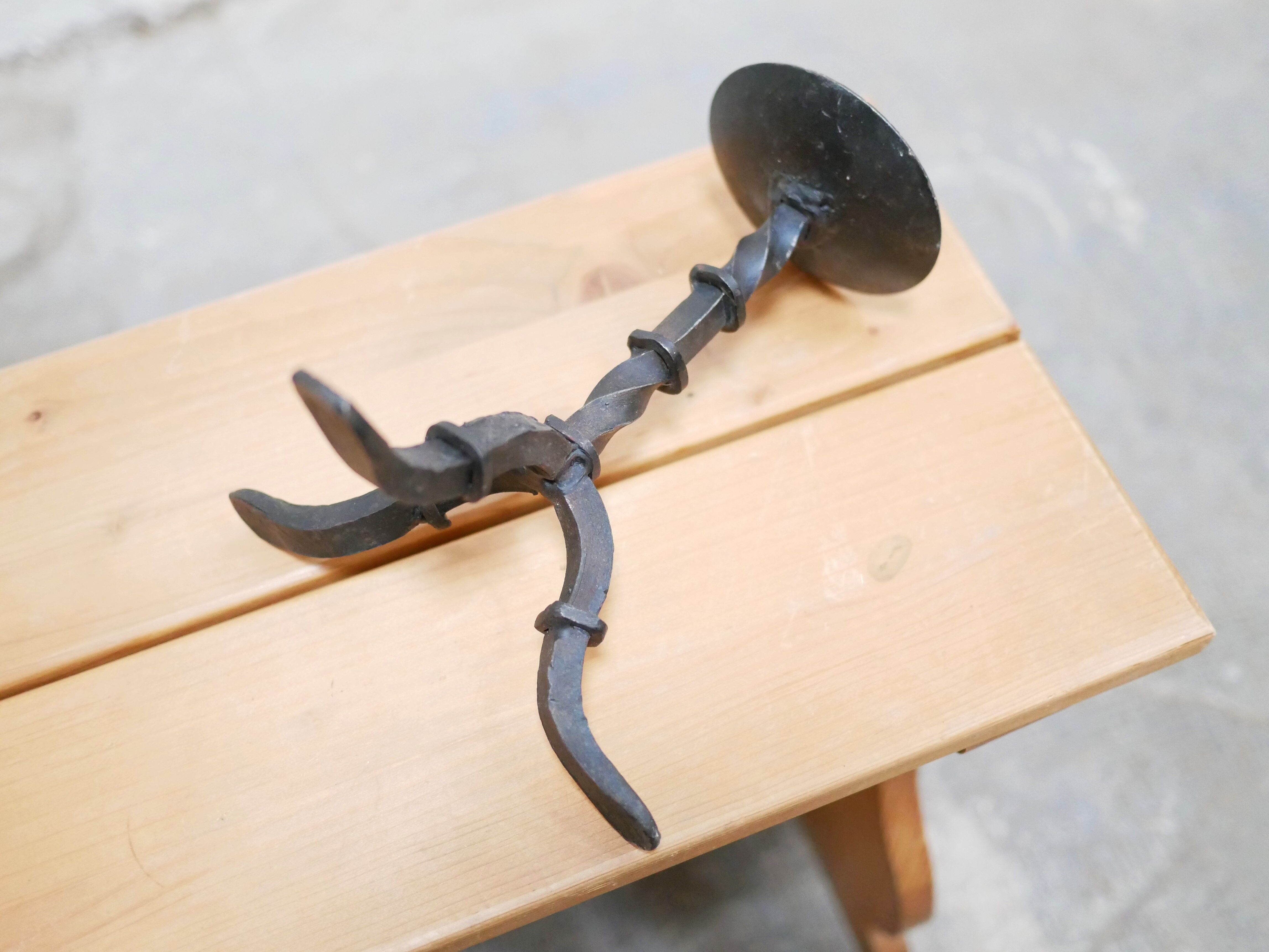 Vintage wrought iron brutalist candle holder