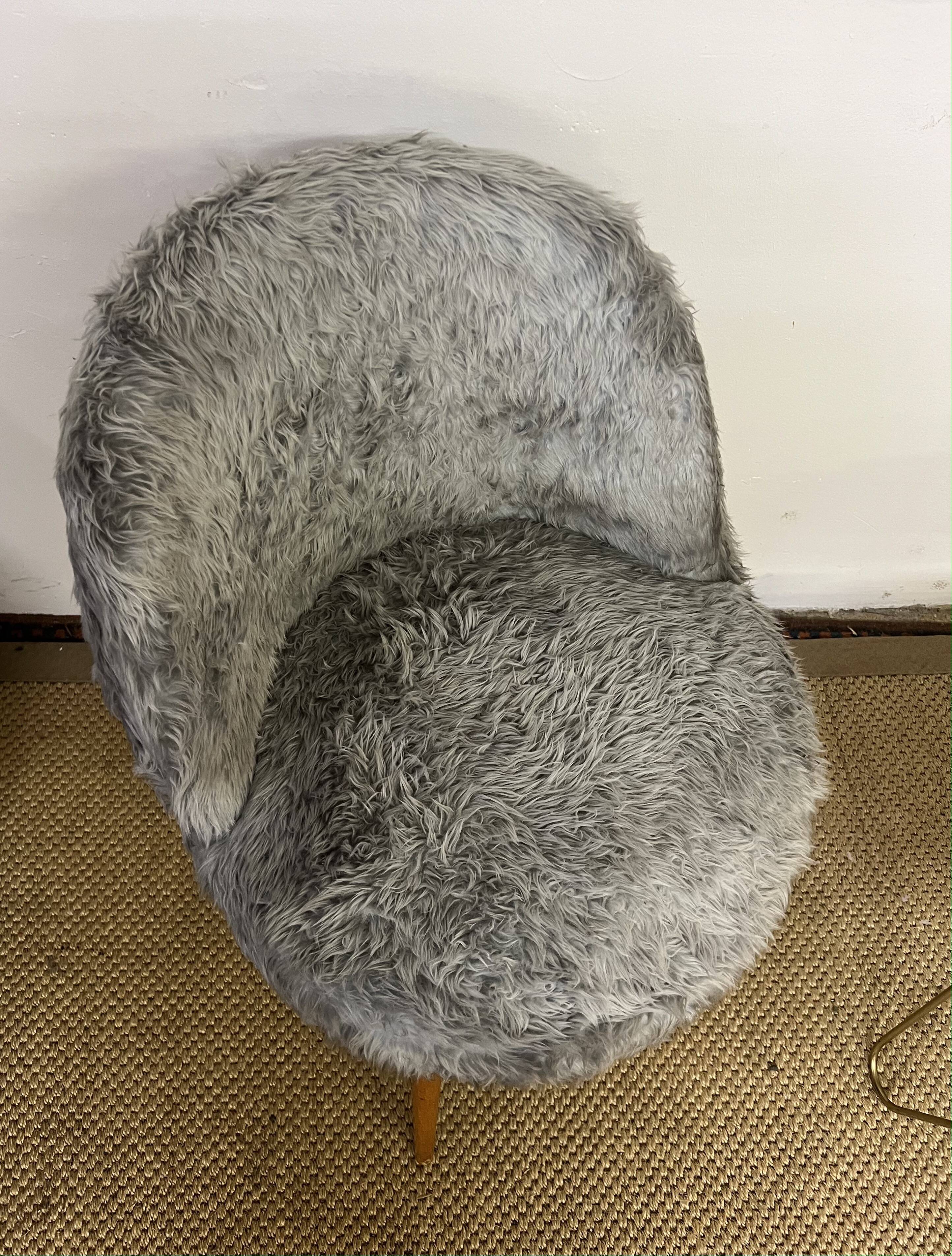 Vintage moumoute armchair and stool