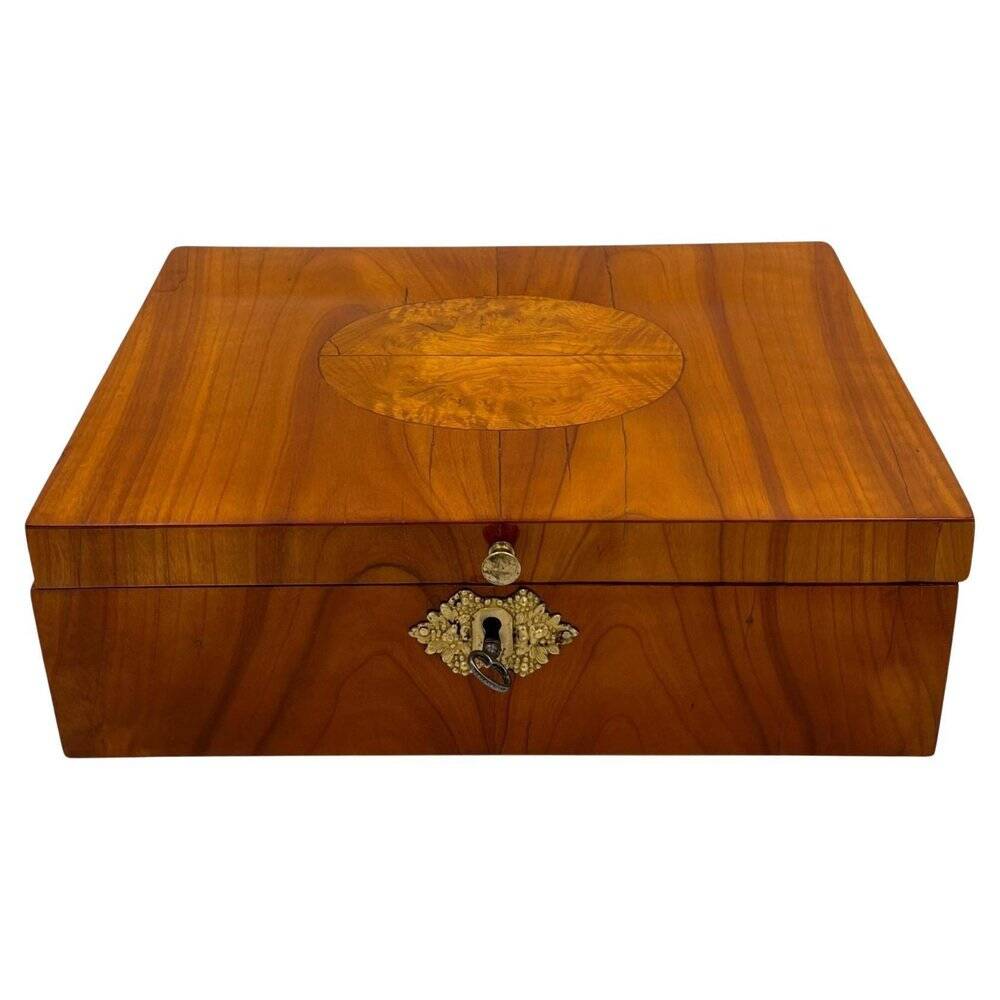 Biedermeier Jewelry Box in Cherry Wood, Ash & Brass, Southern Germany, 1820s