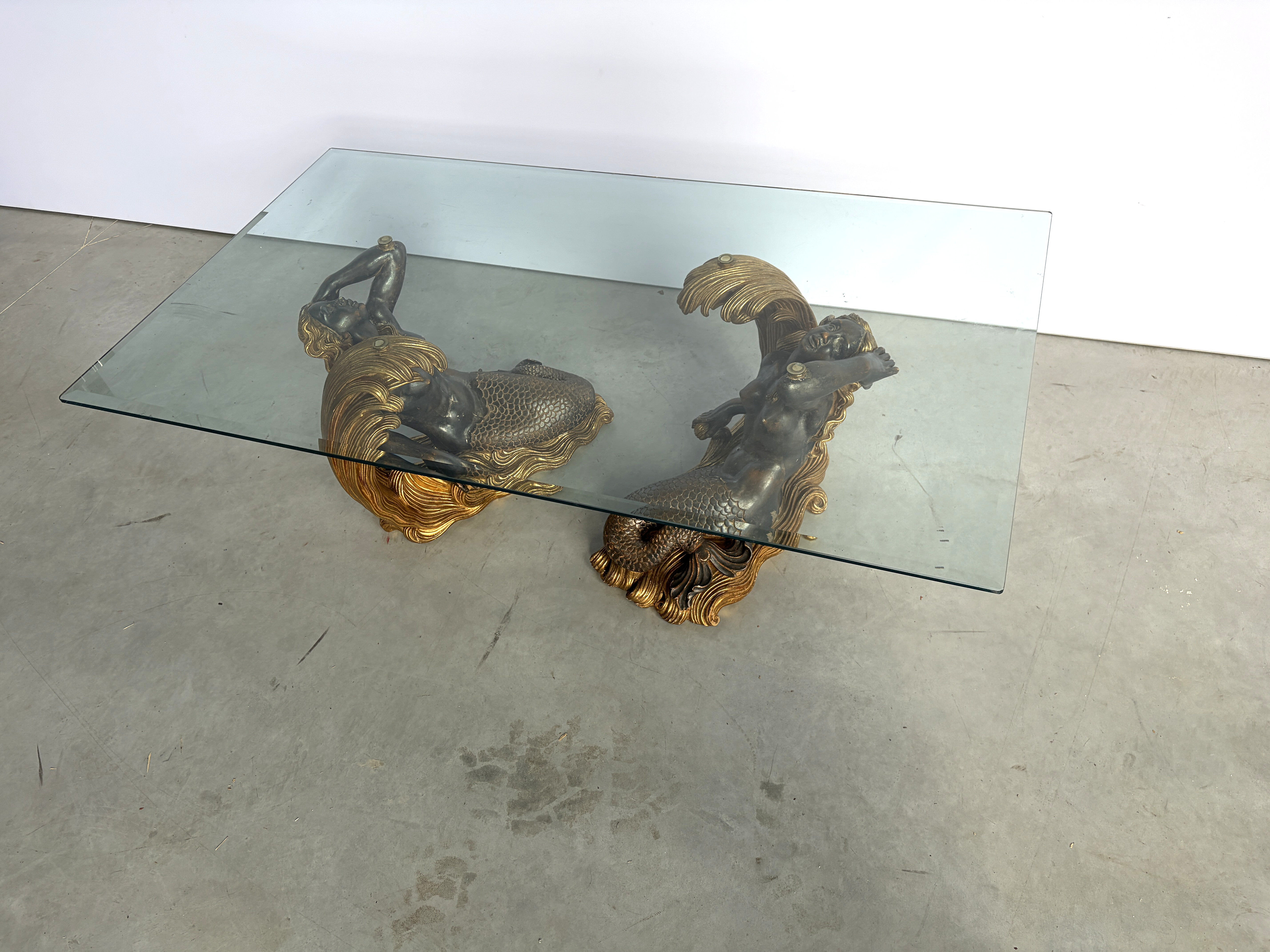 Vintage giltwood mermaid coffee table, 1960s