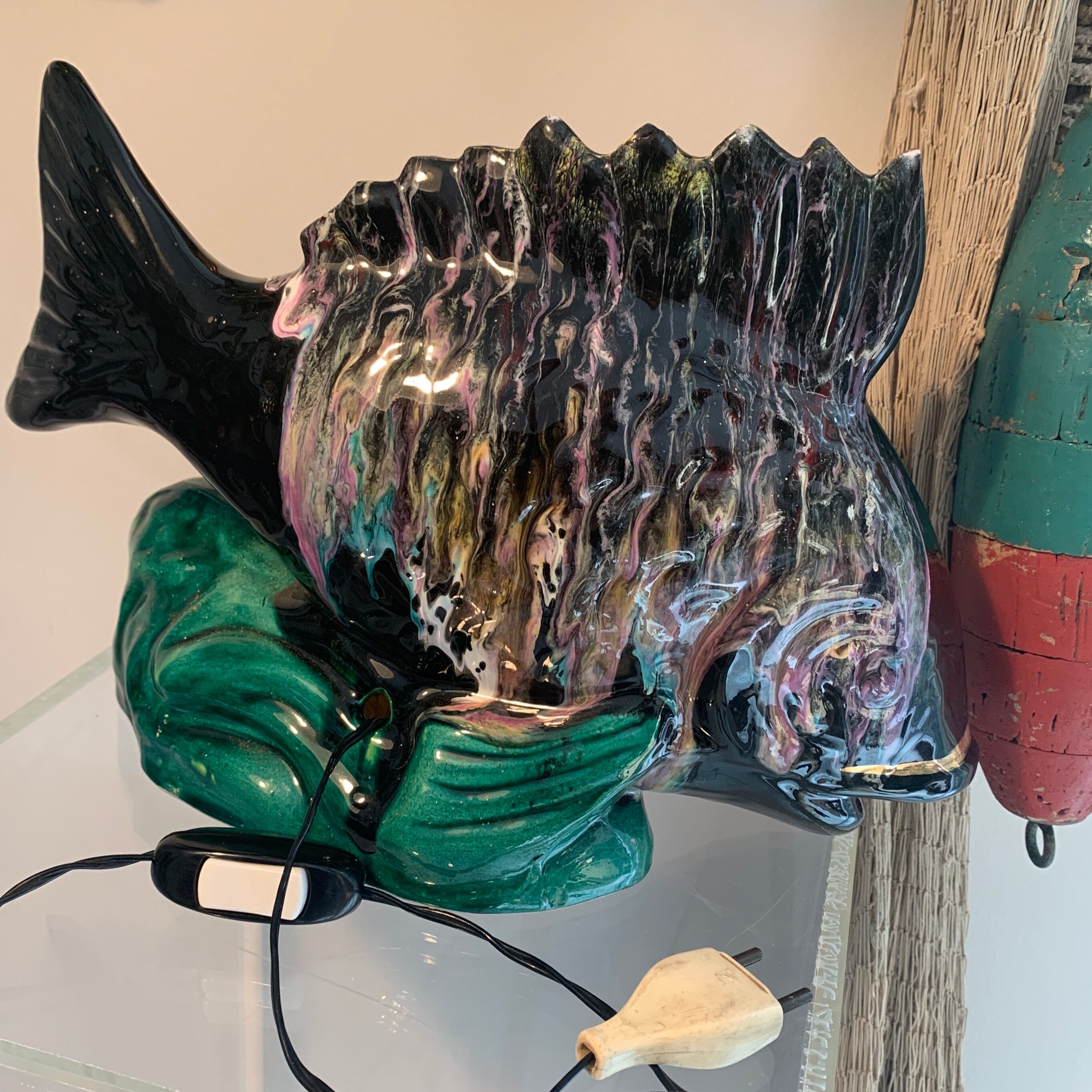 Lamp night light fish ceramic 1960