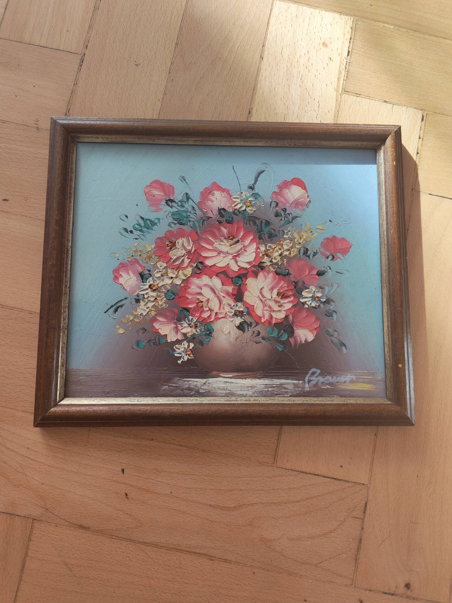 Vintage painting of flowers in a vase