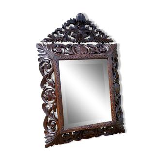 Carved wooden mirror with its pediment 67x101cm