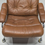 Swedish Lounge Chair and Ottoman in Chrome and Brown Leather by Scapa Rydaholm, 1960s, Set of 2
