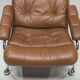 Fauteuil suédois et pouf en cuir chromé et brun par Scapa Rydaholm, années 1960, Set de 2