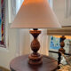 Wooden lamp turned off-white vintage lampshade