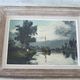 Oil on wood painting signed and framed: river boat