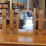 Vintage wooden coat rack with modernist design mirror 4 hooks