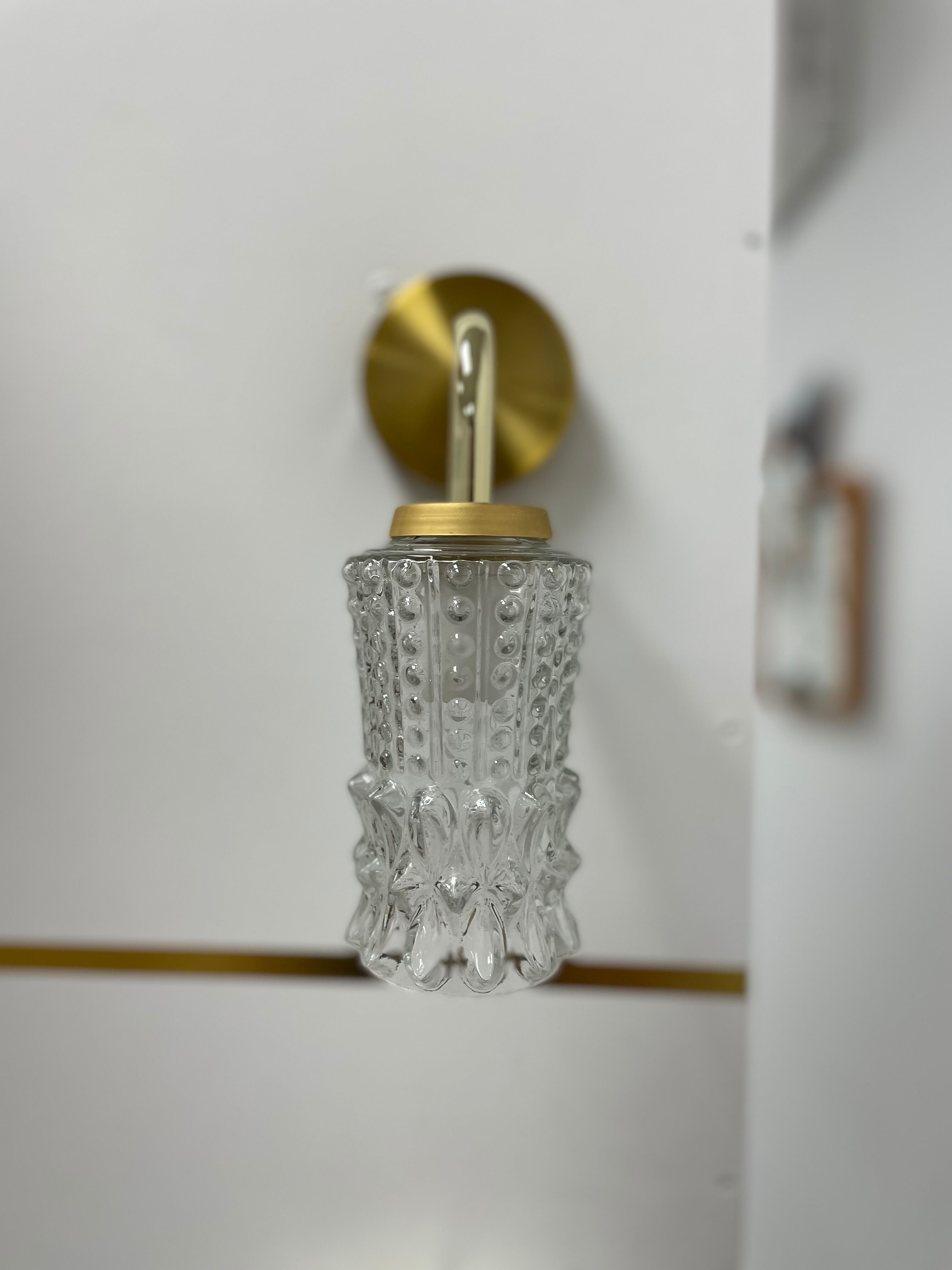 Vintage glass and brass wall lamp