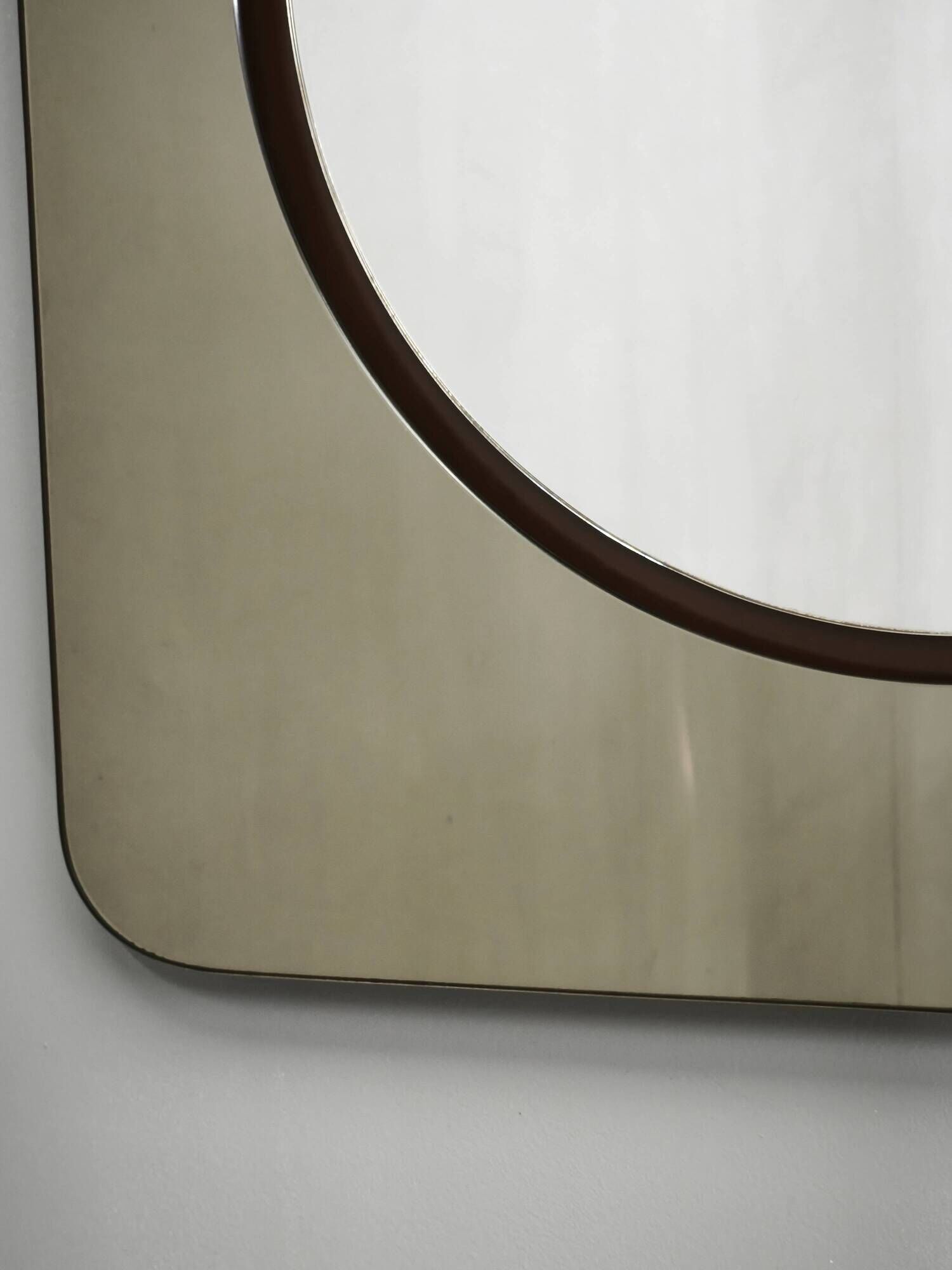 1970s Italian Space Age Smoked Glass and Circular Wall Mirror