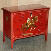 Hand-painted Victorian pine commode featuring a horse and jockey.
