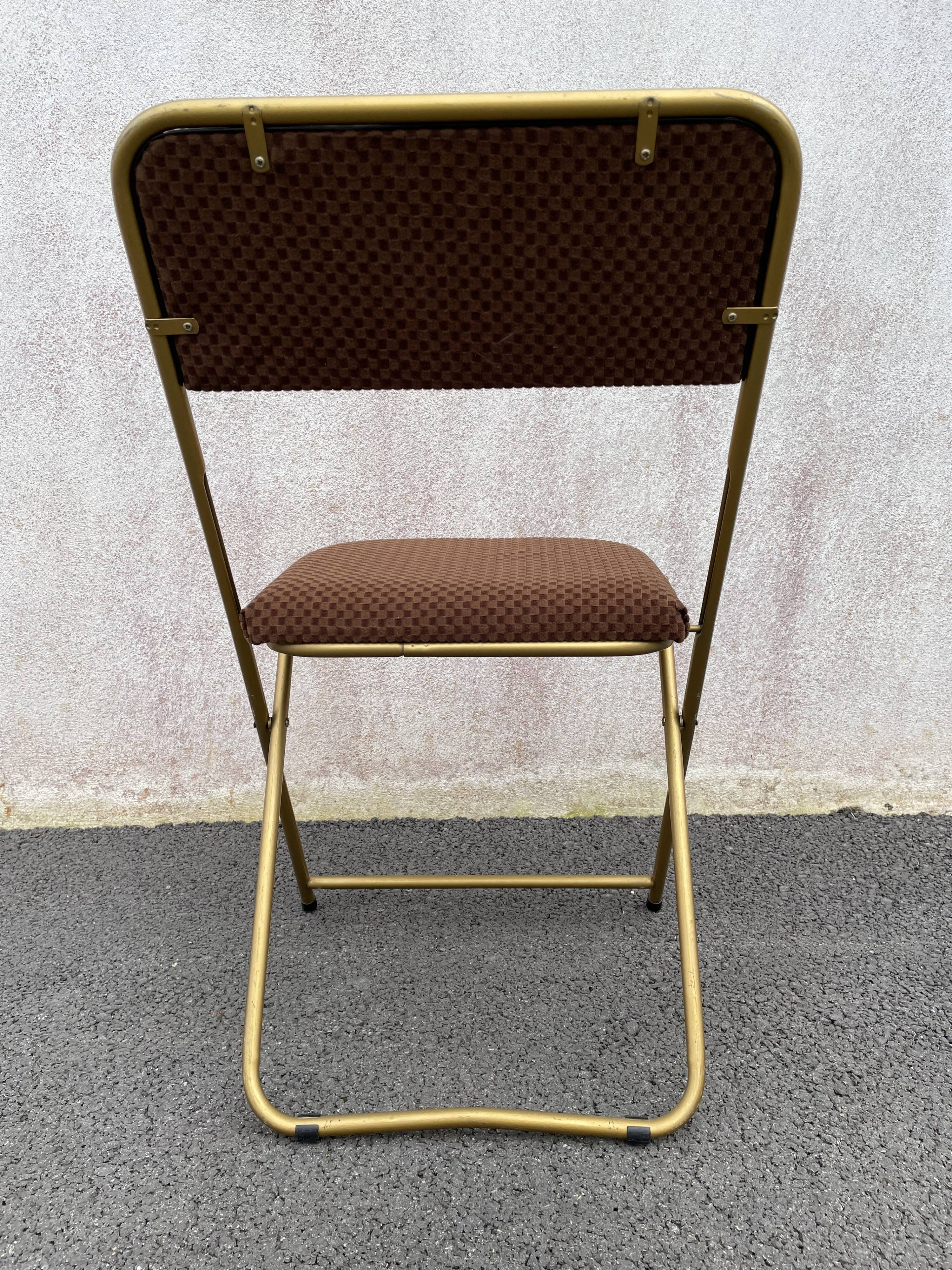 Chaise pliante dorée lafuma velours damier  60/70’s