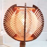 Portuguese mid century natutal wood straw organic material bedside table lamps 1960s SET of 2