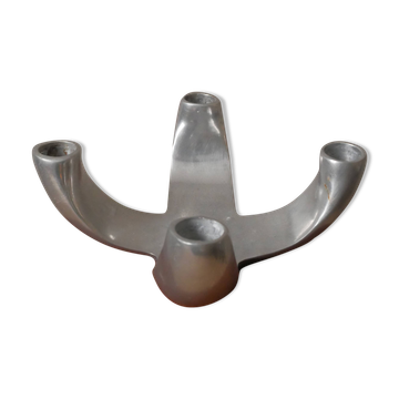 Candle holder candlestick candelabra in aluminum silver metal scandinavian design decorative object