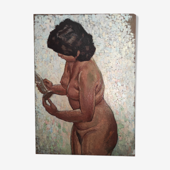 Painting portrait woman nude oil 30s Pierre Roig