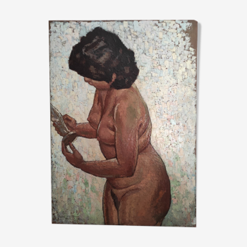 Tableau portrait femme nue huile années 30 Pierre Roig
