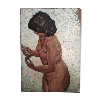Painting portrait woman nude oil 30s Pierre Roig