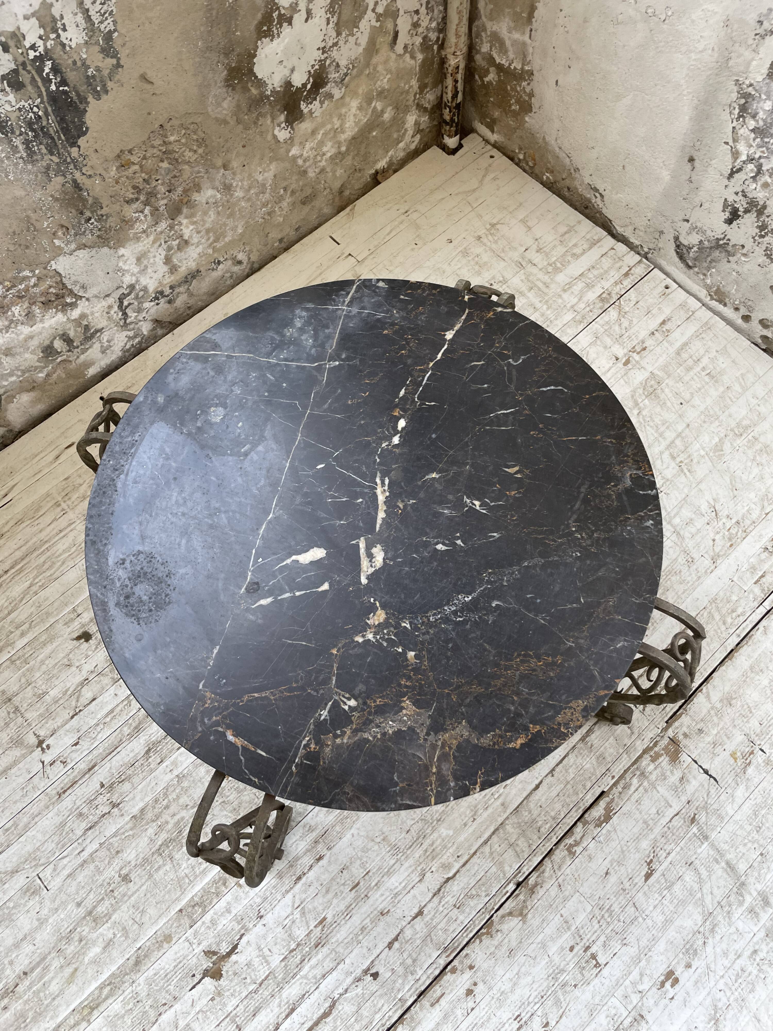 René Drouet coffee table in metal and black marble.