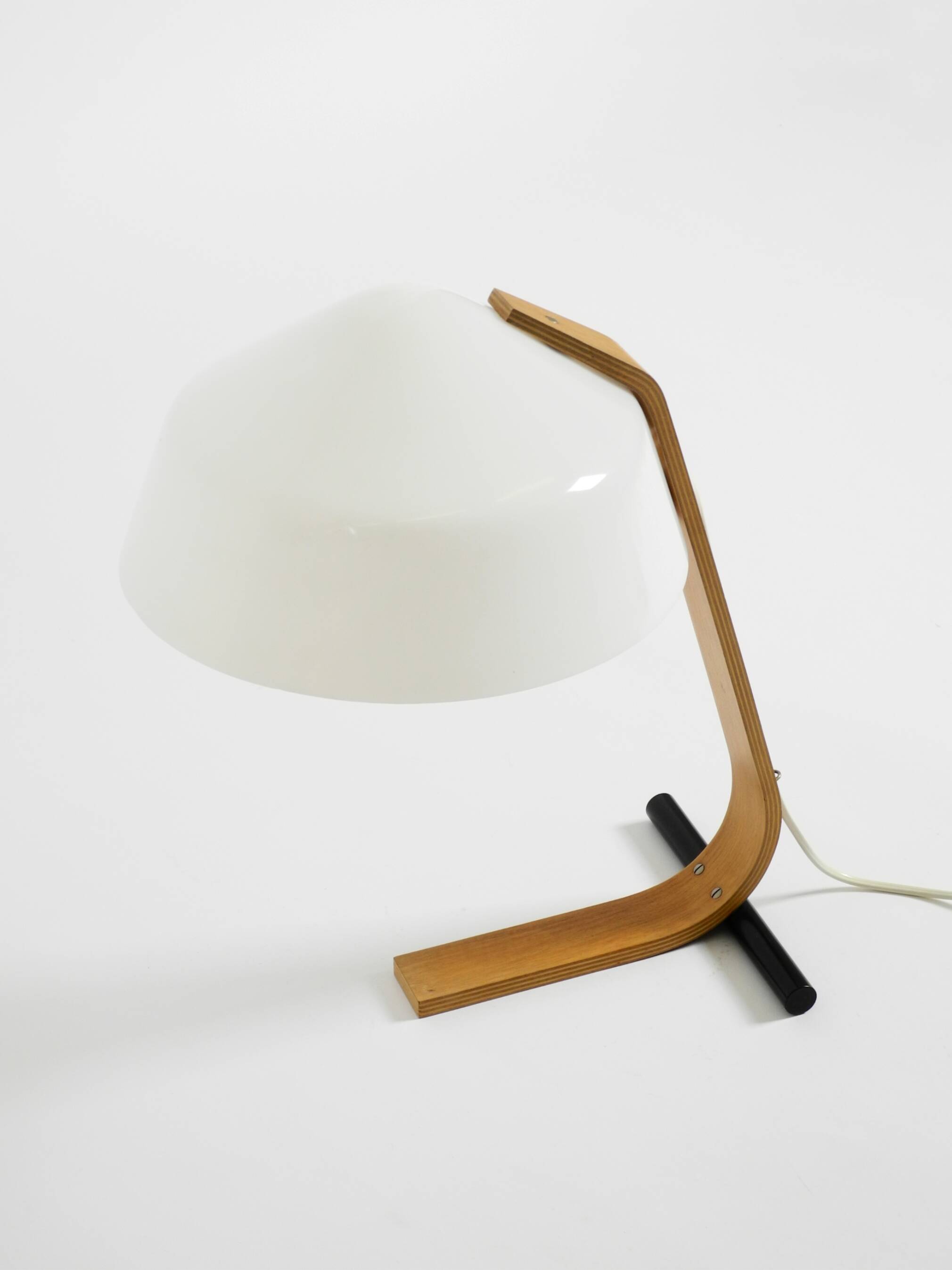 Original Space Age 1960s plywood table lamp with plastic shade by Temde