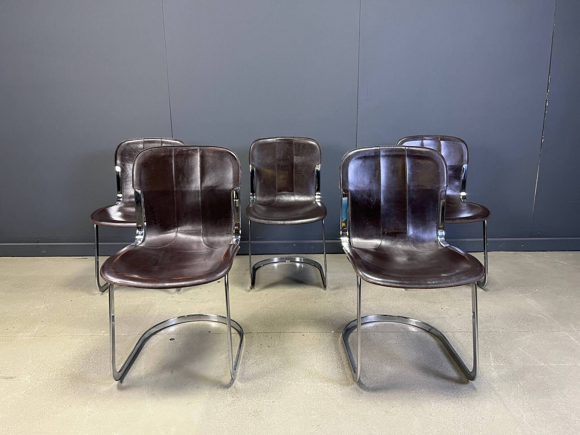 Vintage dining chairs by Willy Rizzo for Cidue, set of 5, 1970s