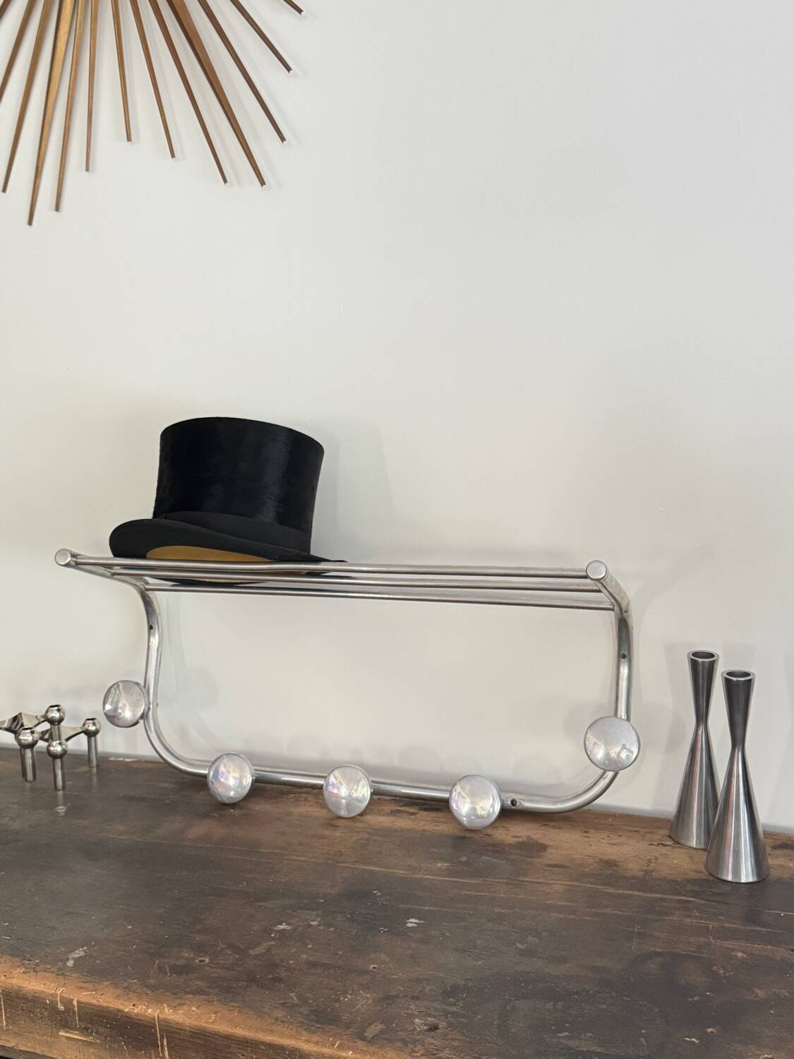 Vintage aluminum wall coat rack