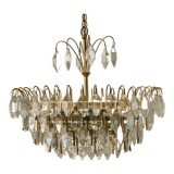 Lustre en laiton et cristal du milieu du siècle de Palwa