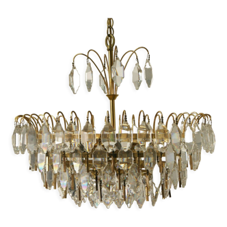 Lustre en laiton et cristal du milieu du siècle de Palwa