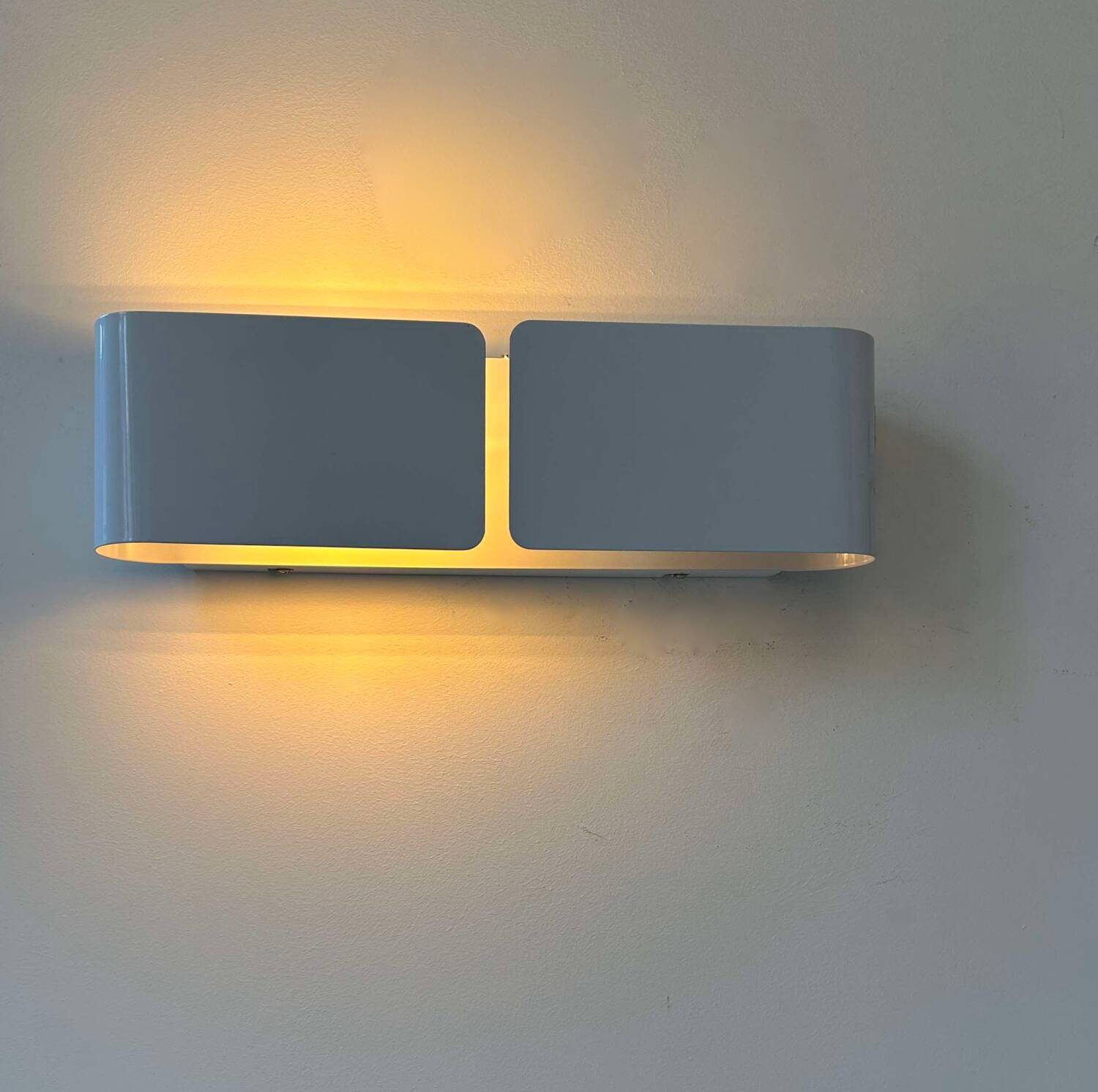 Pair of vintage wall lights, curved white metal, France 1980