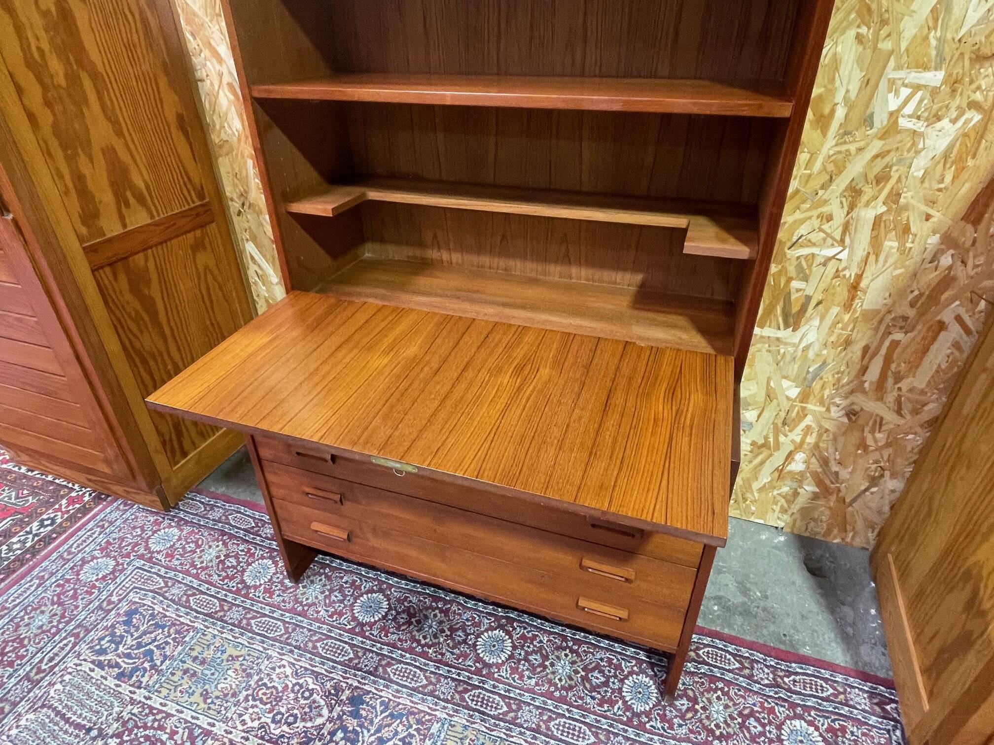 Commode bibliothèque bar scandinave en teck vintage années 60