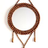 Round mirror, wooden bead frame, 60s 33cm