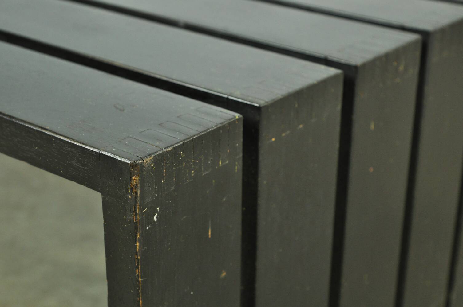 Vintage handmade wide SLATTED bench / side table, Netherlands 1970s