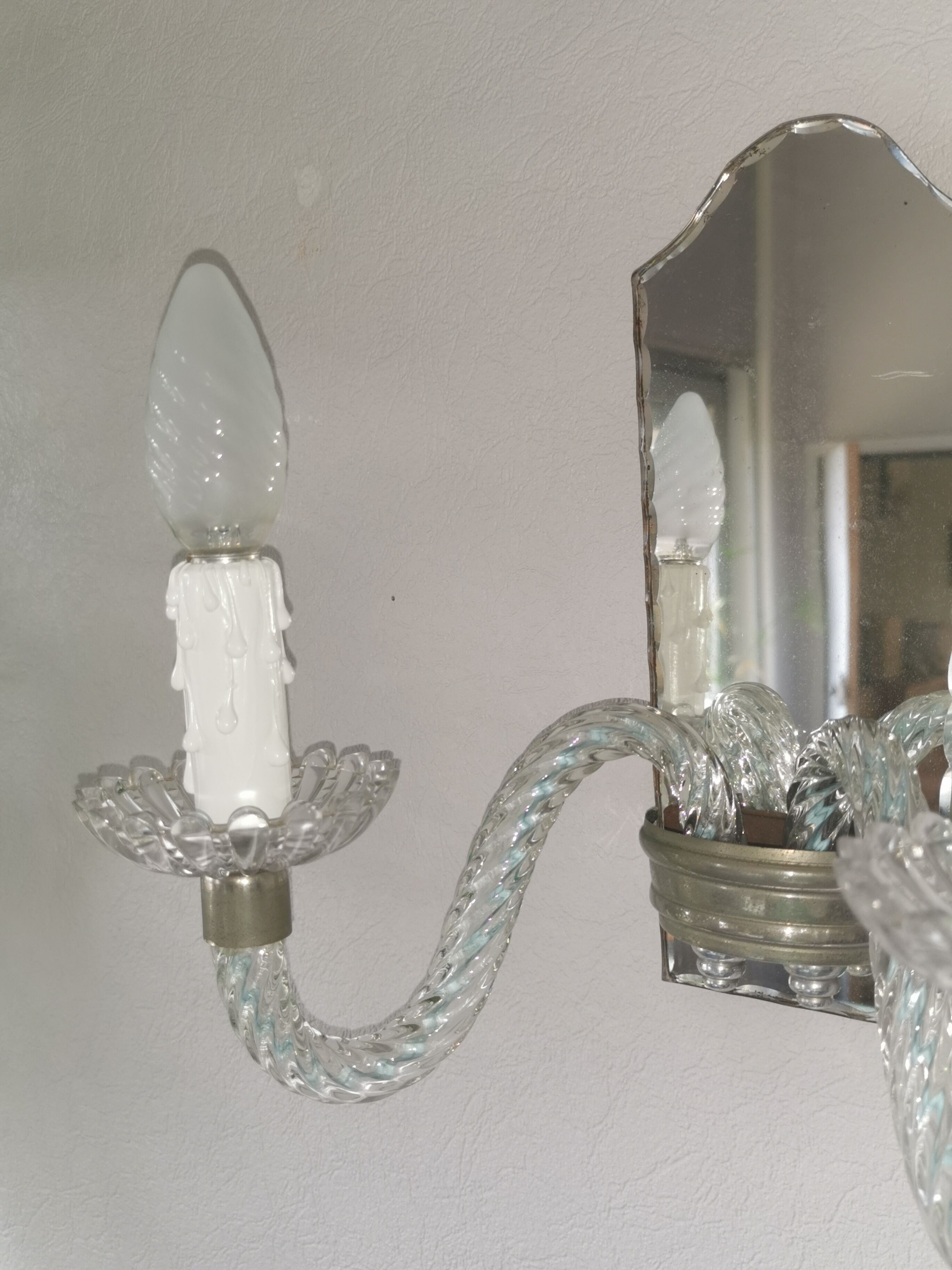 Wall applique, two-pointed glass chandelier, chiseled mirror and steel, 20th