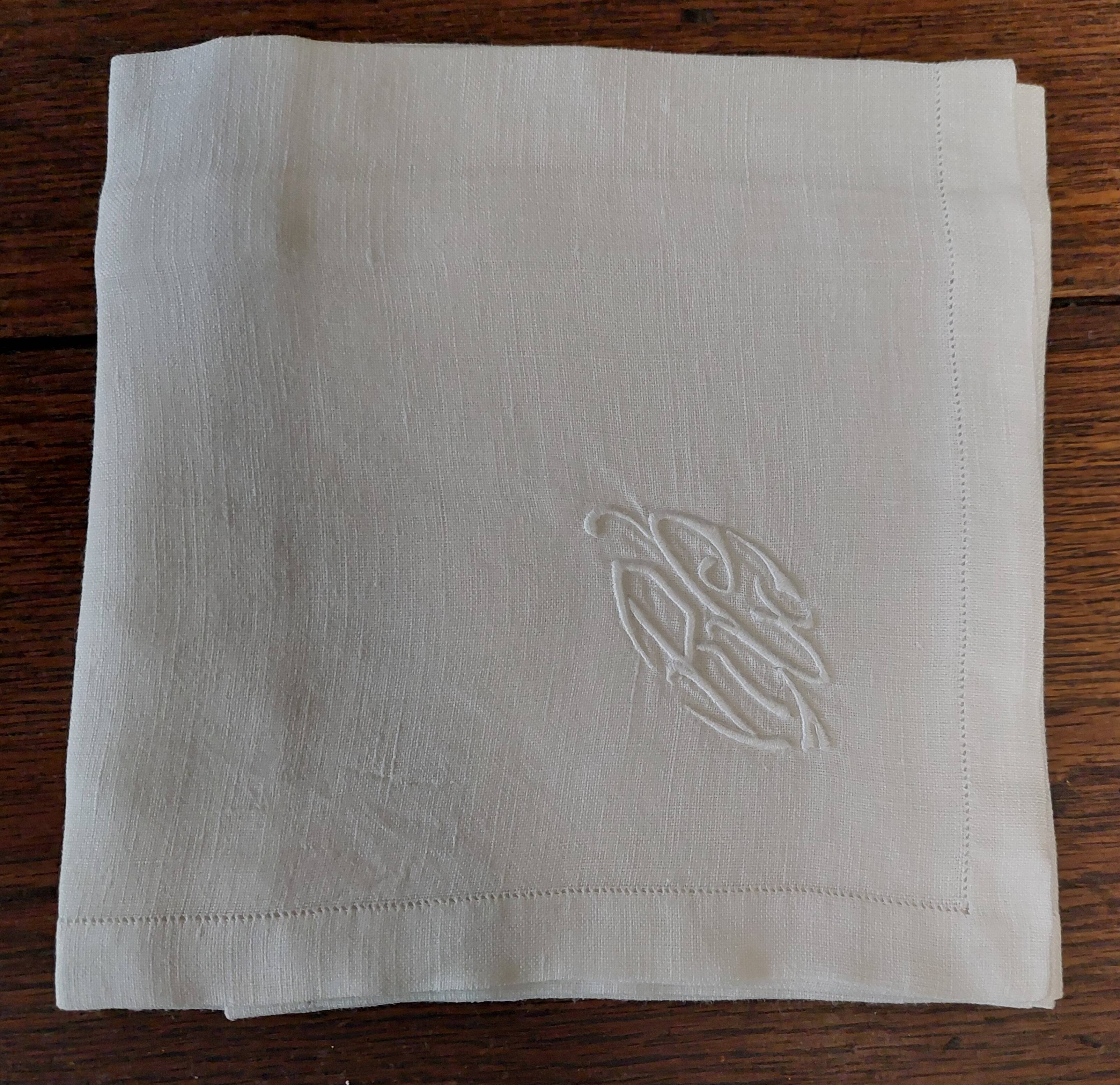 Antique linen napkin embroidered with RC monogram