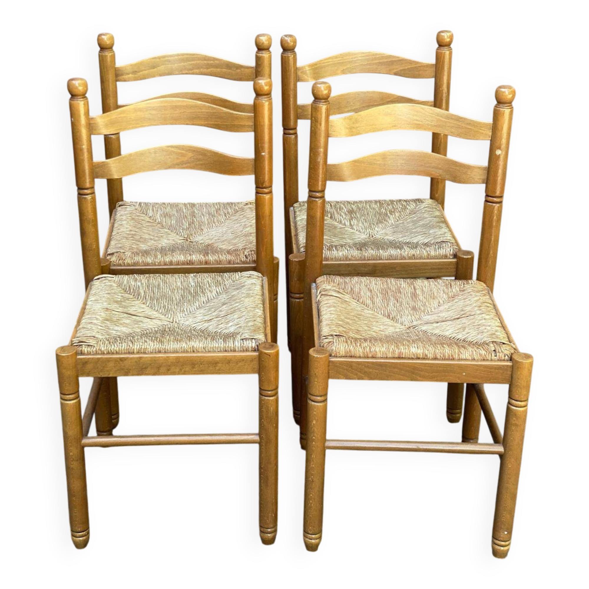 4 chaises de cuisine en bois massif paillées