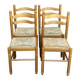 4 chaises de cuisine en bois massif paillées