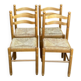 4 chaises de cuisine en bois massif paillées