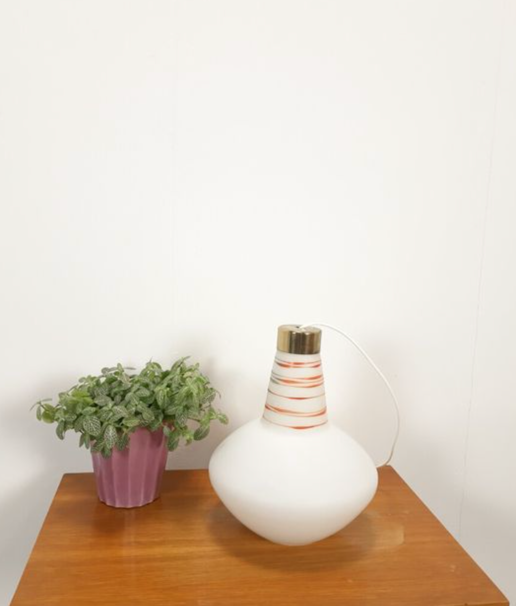Vintage glass pendant lamp with red orange stripes, Zukov