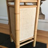Lampe à poser en bambou et tissu vintage