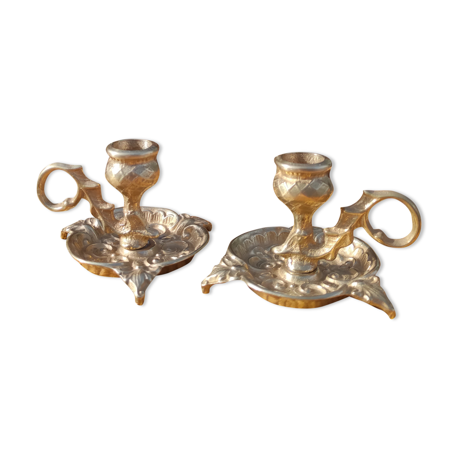 Pair of vintage solid brass candle holders