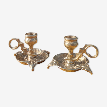 Pair of vintage solid brass candle holders