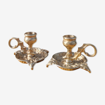 Paire de bougeoirs en laiton massif vintage