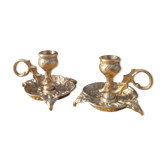 Pair of vintage solid brass candle holders