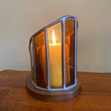 Wooden and stained glass candle holder