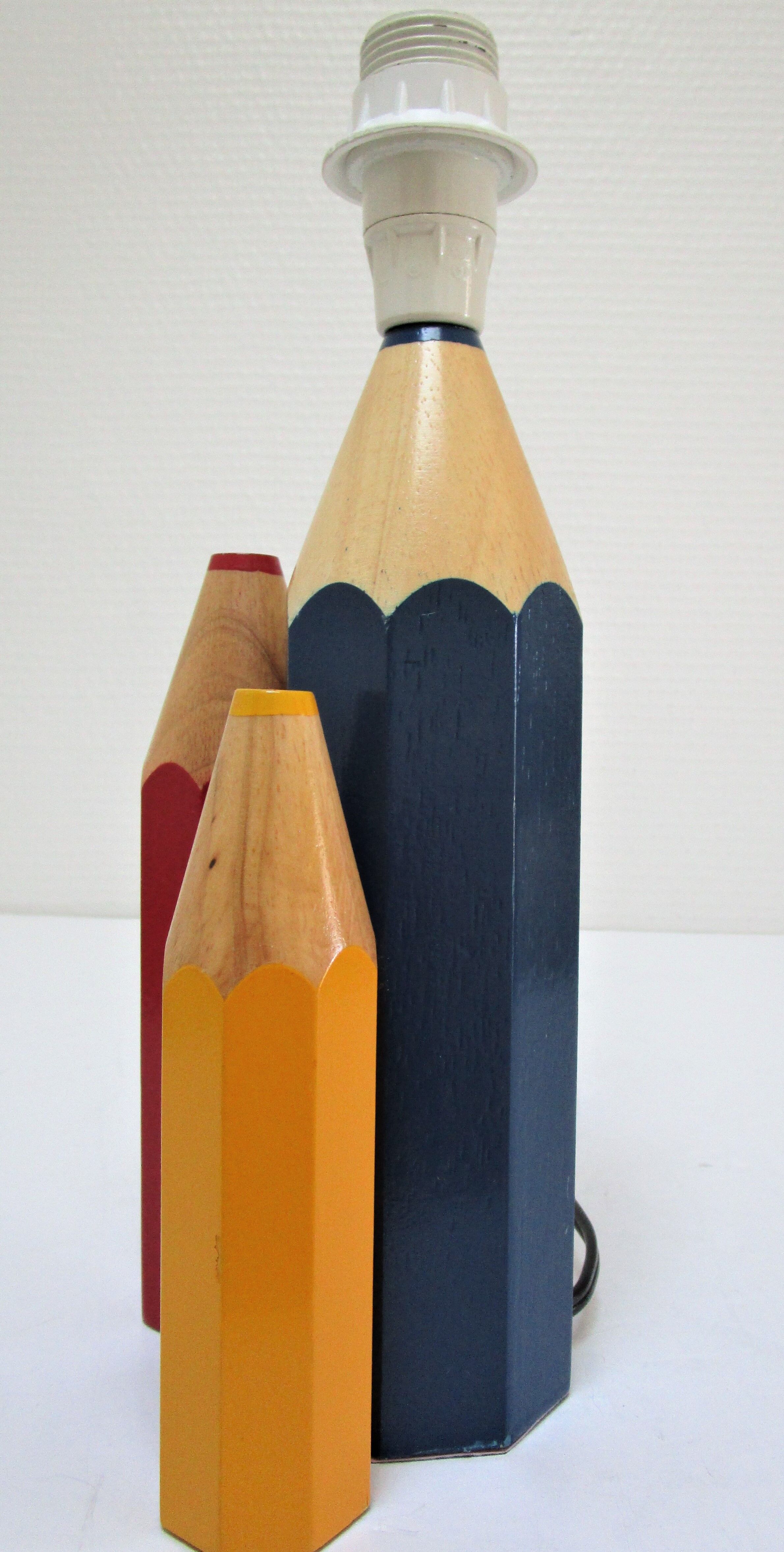 Lamp foot three pencils wood beech vintage 80s