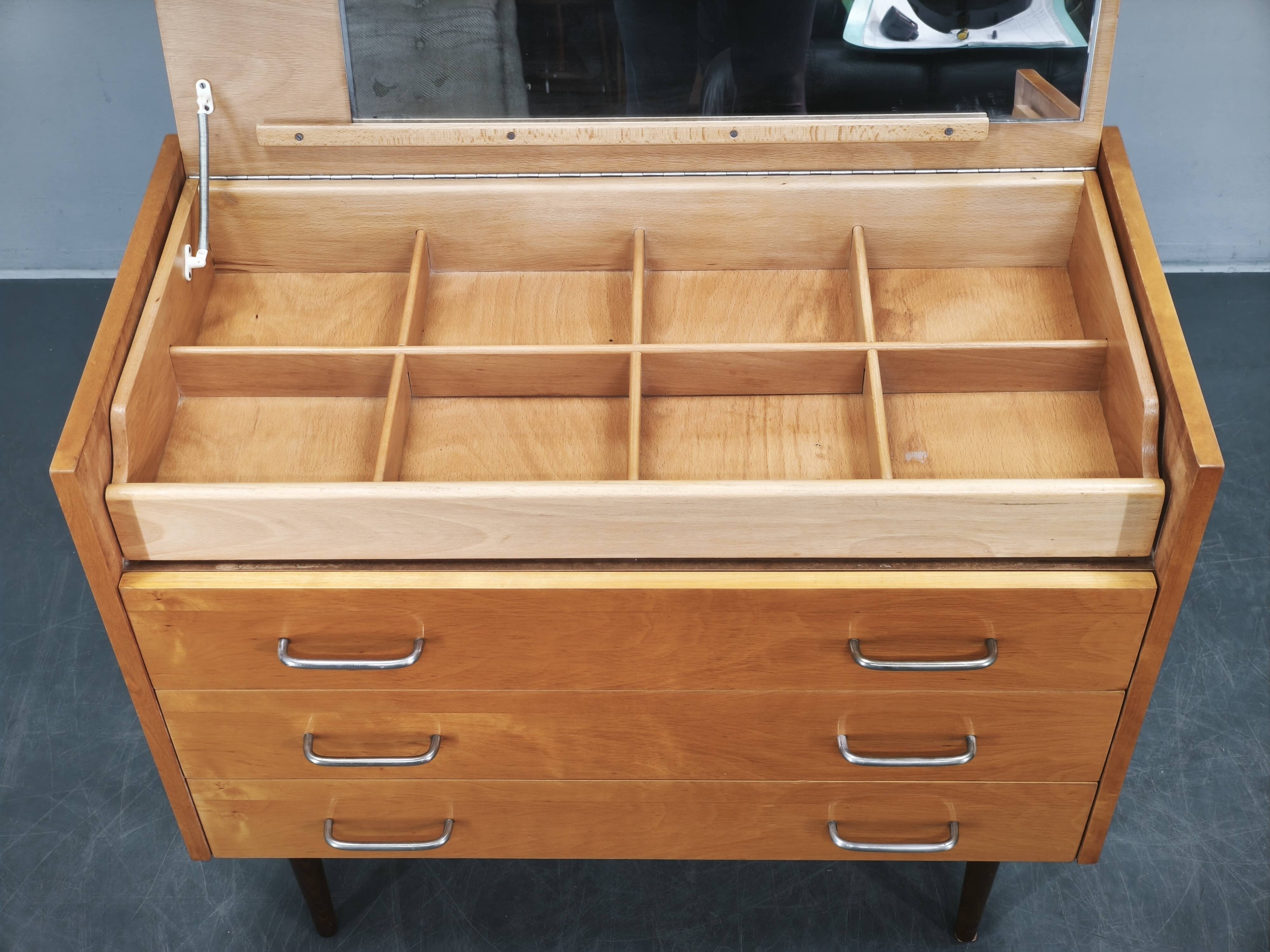 1970s UP Zavody Czech Mid Century Vanity Chest With Mirror