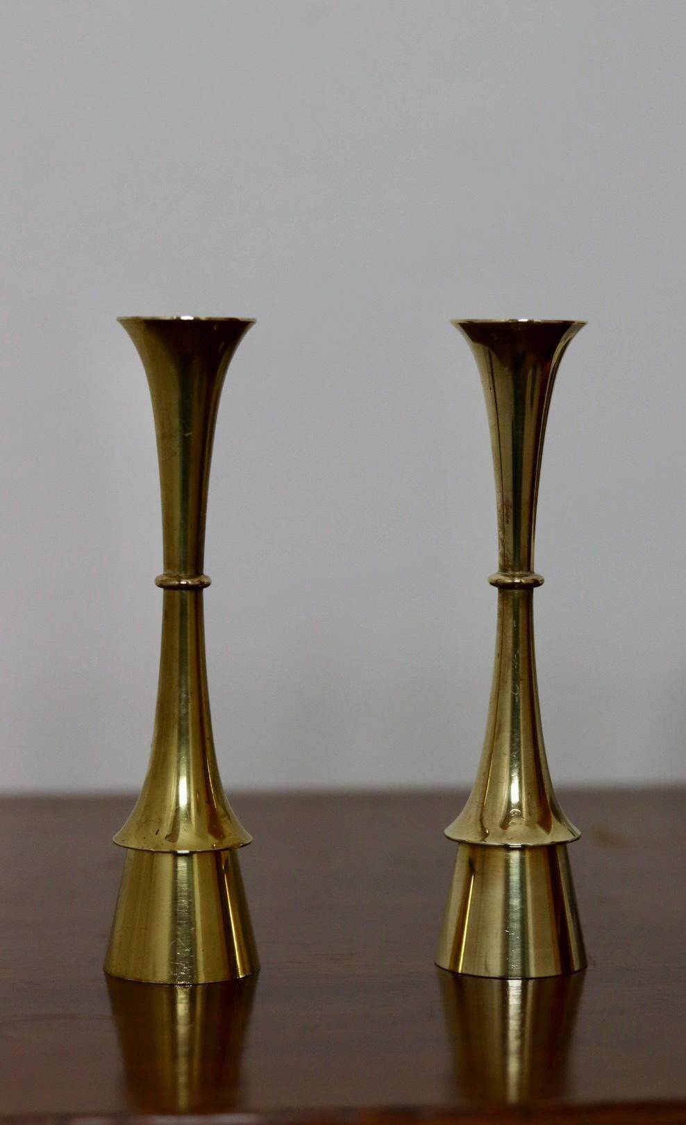 Pair of Scandinavian brass candlesticks from the 1950s by Dansk Designs.